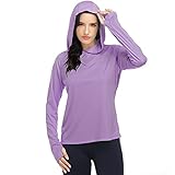 HISKYWIN Damen LSF 50+ Sonnenschutz Hoodie Langarm Performance T-Shirt Athletic Top mit Daumenlöchern - Violett - X-Groß