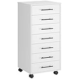 HOOBRO Rollcontainer mit 7 Schubladen, Aktenschrank, Holz Büroschrank, Büromöbel mit Schubladen, Aufbewahrungscontainer, für Büro, Arbeitszimmer, Einfache Montage, Weiß EWT07WJ01