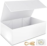 eascity 1 Pack Geschenkbox, 24x15x7,5cm Geschenkboxen für Presents with Lids Magnetic Closure Rectangle Collapsible for Groomsman Proposal Box, Christmas, Halloween, Birthday Gift Packging（Weiß）