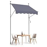 VEVOR Klemmmarkise 150 x 120 cm, Balkonmarkise mit Handkurbel, Sonnenmarkise, Terrassenüberdachung Sunsetter Deck, Höhenverstellbar von 218 bis 309 cm, Markise für Terrasse/Balkon/Garten, Grau
