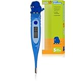 DieMaus Digitales Fieberthermometer für Kinder, 2D-Design, kurze Messzeit ca. 10 Sek., flexible Spitze, Fieberalarm, wasserdicht, Speicheranzeige (blau)