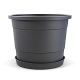 Plastard Blumentopf Terra Ø 54 cm Anthrazit mit Untersetzer, wetterfester Pflanzkübel, Pflanztopf, Blumenkübel, Übertopf für Innen & Außen aus Kunststoff mit Überlauf
