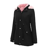 Damen Wintermantel Gefüttert Warme Parka Mantel Mit Kapuze, Regular Fit Winterjacke Funktionsjacke Gummizug Taschen Seiten-Reißverschlüsse Wollmantel Lammwolle Langarmmantel Mit Knopfdetail