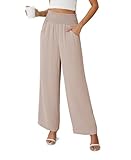 Anelune Hosen Damen Elegant Hohe Taille Leichte Sommerhose Damen Bequem Stretch Hose Damen mit Taschen Khaki M