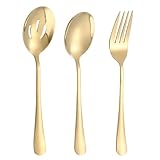 3 Packungen Servierlöffel und Gabel-Set, Schlitz- und Standard-Servierlöffel, Edelstahl, Salat-Servierlöffel und Gabel für Buffet, Party, Bankett, Kochen, Küche (Gold)