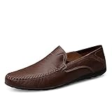 Remxi Herren Mokassins Slippers Lederschuhe Slip On Penny Loafers Fahren Klassische Bussnis Derby Oxford Schuhe Dunkelbraun 44 EU