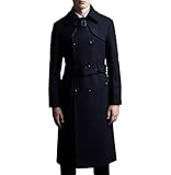 Langer Herren-Trenchcoat, zweireihig, schmale Passform, warm, Erbsenmantel, Schwarz , 3XL