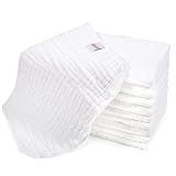 Makian Mullwindeln/Spucktücher - 10er Pack, ÖKO-TEX zertifizierte Premium Qualität - doppelt gewebte Stoffwindeln/Mulltücher mit verstärkter Umrandung, Kochfest - Weiß (35x50 cm)