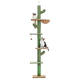 PAWZ Road Kaktus Kratzbaum Boden bis zur Decke Katzenturm mit Einstellbarer Höhe (229-275cm), 5 Ebenen Katzenturm mit gemütlichen Hängematte, Plattformen und baumelnden Kugeln