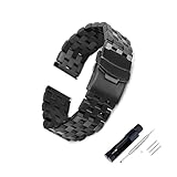RTRCAGAKM 18 20 22mm 24mm Massives Volledelstahl Uhrenarmband Flache Schnittstelle Männer Frauen Universal Doppelschloss Schnalle(Black,22mm)