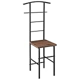[en.casa] Herrendiener Anaheim Stummer Diener mit Kleiderbügel und Hosenhalter Stuhl Kleiderständer mit Sitzfläche 107 x 45 x 45 cm Metallgestell Walnuss-Optik