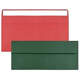 CINSOEN 100 Stück Weihnachtsumschläge #10, Standard-Umschläge, selbstklebend, 10,4 x 24,9 cm, Briefgröße, Business-Versandtaschen für Babyparty, Hochzeit, Geburtstag, Rot und Dunkelgrün