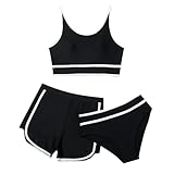 Bikini Set Mädchen 3-teiliges Badeanzüge Sport Badeanzug Bikini Oberteil mit Triangel Bikinihose und Kurz Sportlichen Shorts Strand Bademode für Kinder Teenager Badebekleidung für 8–14 Jahre