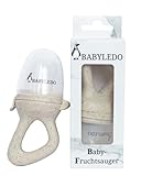BABYLEDO Baby Fruchtsauger Fruchtschnuller mit Beißring für Obst und Gemüse, Baby Zahnungshilfe (Alpaka - Beige)