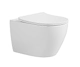 ADOB, spülrandlose WC Keramik TORNADO Hänge WC Toilette wandhängend 5 Liter wassersparend Wirbelspülung mit passendem WC Sitz mit Absenkautomatik, inkl. Schallschutzmatte, Toilette, Kloschüssel, 28021