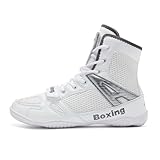 Boxschuhe Herren Wrestling Trainingsschuhe Combat Boxers Trainer Atmungsaktiv Boxen Kampfsport Schuhe Fitnesschuhe Bodybuilding Boxing Boots Professionelle Boxschuhe39-45 (Weiß,45)