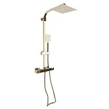 Duschsystem mit Thermostat Regendusche Duscharmatur inkl Handbrause & Kopfbrause 20x30cm, Duschset Edelstahl Duschsäule Brausestange Komplettset Duschstange Verstellbarer für Bad