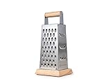 Hanseküche Premium Reibe aus Edelstahl mit Holzboden – Gemüsehobel mit edlem Auffangbrett, Vierkantreibe, Küchenreibe, Käsereibe, Gemüsehobel, Allzweckreibe, Standreibe, mit Behälter