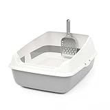 4BIG.fun Schalentoilette Katzentoilette mit Rand, Schaufel und Reinigungssieb Katzenklo Abnehmbarer Hochrand Sieb Streuschaufel Katzenklo Grau