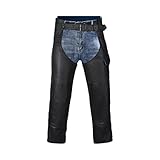 HWK Motorrad-Lederchaps für Damen und Herren, schwarze Motorradchaps für Straßenausschlagschutz und Allwetter-Komfort