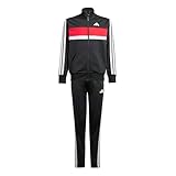 adidas Unisex Kids SEASONAL ESSENTIALS TIBERIO 3 STRIPES TRICOT TRACKSUIT, black/white/pure ruby, 6-7 Years