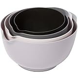BoxedHome 4-teiliges Rührschüssel Set aus BPA-freiem Kunststoff, Grau - mit Ausgießer, rutschfestem Boden und Griff, stapelbar, spülmaschinen- und mikrowellengeeignet, ideal für Backen und Kochen