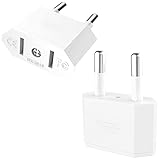 VIEVRE Adapter USA Deutschland Stecker, 2 Stück US to EU Adapter, CE-Zertifizierun, US Stecker für Geräte mit USA-Netzteil, Weiß