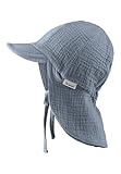 Sterntaler Schirmmütze Nacken Musselin - Unisex Mütze aus Baumwoll Musselin (Bio) - UV-Schutz 50+ Sonnenhut mit Nackenschutz - Baby- und Kinder Sommer Kopfbedeckung zum Binden - graublau, Größe 51