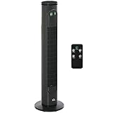 HOMCOM Säulenventilator, 45 W, Fernbedienung, Timer, 3 Modi, 3 Geschwindigkeitsstufen, oszillierend, leise, dunkelgrau