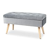 Hawthyhome Gepolstert Sitzbank mit Stauraum, Polsterbank mit samten Aufbewahrungsbox, Fußhocker mit Holzbeine für Flur Wohnzimmer Schlafzimmer 80 × 35 × 43 cm Grau