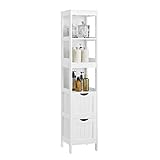 VASAGLE Badezimmerschrank, Schrank freistehend, Badezimmermöbel, mit 2 Schubladen, offenen Fächern, für Badezimmer, Wohnzimmer, Küche, modern, weiß BBC66WT
