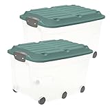 Rotho Roller 6 2er-Set Aufbewahrungsbox 57l mit Deckel und Rollen, Kunststoff, türkis/transparent, 2 x 57l (59.5 x 40.0 x 37.0 cm)