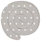 Totsy Baby XXL Bettschlange Bettkissen Stillkissen Bettrolle Bettkantenschutz Zierkissen Bettumrandung Schlange XL Handmade Weiße Sterne auf Grau 200 cm