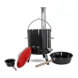 Schauer Gulaschkessel Gulaschkanone mit Topf 14 Liter | Eintopfofen mit Grillfunktion emailliert mit Deckel | Ungarischer Gulaschkessel für die Aussenküche Outdoorküche Feldküche