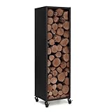 IDMarket - Kaminholzregal, vertikal, Vollstahl, schwarz, Höhe 112 cm, für Kamin mit Rollen