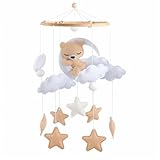 Mobile Baby Babybetten, Hängende Bettglocke, Baby Mobile Windspiele Schlummernder Bär mit Holzring, Baby Mobiles Filz mit Filzbällen Holz für Babyzimmer Deko, Wickeltisch (Beige)