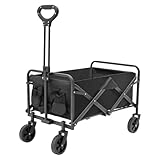Qussse Bollerwagen Faltbar, Klappbar Offroad Handwagen Transportkarre Gerätewagen 360°Räder mit Getränkehalter bis 80kg