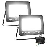 Lepro 50W LED Strahler Außen 2 Stücke, 4250LM Superhell Außenstrahler, IP65 Wasserdicht LED Fluter, 5000K Kaltweiß LED Scheinwerfer, Außenlampe für Garten, Innenhöfe, Garage, Hotel, Sportplatz