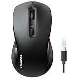 TECKNET Bluetooth Maus, PC Maus Kabellos, Wiederaufladbar Computer Maus 4800 DPI, (BT 5.0/3.0+2.4 GHz) Ergonomische Silent Wireless Mouse, Funkmaus für Laptop, Mac OS, Android, Windows, Schwarz