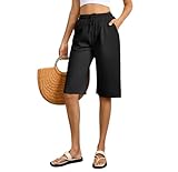 Zilams Kurze Hose Damen Sommer Bermuda Shorts mit Taschen und Kordelzug Damenshorts für Frauen Casual Bermudas Damen Sommer Schwarz L