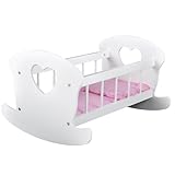 Bandits & Angels Puppenbett aus Holz Sweet Dreams weiß mit Herz – Puppenbett aus Holz – geeignet für Puppen bis 46 cm – inklusive Decke – Puppenbett – Puppenmöbel