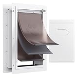 VEVOR Haustierklappe Hundeklappe Metallrahmen mit Schloss & 3-Klappen-System 312 x 435 mm, wetterfeste Hundeklappe Haustiertüre geeignet für Katzen Hunde Kätzchen (Weiß-M) einfache Montage