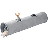 PAWZ Road Schön Faltbar Katzentunnel Katzenspielzeug mit Ball, Rascheltunnel, Spieltunnel für Katzen, 130cm x 30cm, Kaninchen Spielzeug, Grau Tunnel für Wohnungskatzen