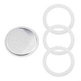 Espressokocher Ersatzteile, 3 Silikondichtungen und 1 Aluminiumfilter für Espressokanne Mokkakanne Espressomaschine Ersatzteile (12 Tassen)