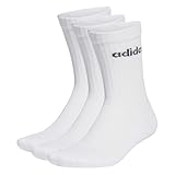 adidas Unisex Linear Crew Cushioned Socks 3 Pairs, White / Black, 6.5-8