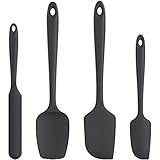 U-Taste Silikon Spatel & Teigschaber 4er Set, 315℃ Hitzebeständiger Antihaft-Gummispachtel Kuchenspatel, Nahtloses Einteiliges Design für Kochen Backen Mischen (Schwarz)
