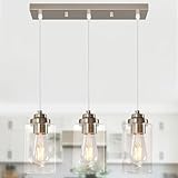 SHJNGMY Moderne Hängelicht Insel Industrie Pendelleuchte Samen Glas Deckenlampe Sandnickel Bauernhaus Beleuchtung für Küche Insel Flur Schlafzimmer Bar Esszimmer (3-Licht)