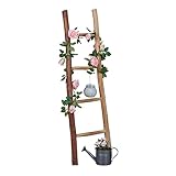 Relaxdays Dekoleiter, 116 cm hoch, Holzleiter Garten, 4 Sprossen, Kastanie, Handarbeit, Handtuch- & Kleiderleiter, Natur