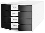 HAN Schubladenbox IMPULS 2.0 mit 4 geschlossenen Schubladen für DIN A4/C4 inkl. Beschriftungsschilder, Auszugsperre, möbelschonende Gummifüße, Design in premium Qualität, 1012-32, weiß / schwarz