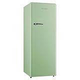 SCHOEPF – RKS245 Vollraum-Kühlschrank 145,6 cm – Retro Design – 238 L – LED-Beleuchtung – Höhenverst. Füße – 40 dB – Freistehend – Vintage Look - Getränkekühlschrank, Standardkühlschrank (Grün)